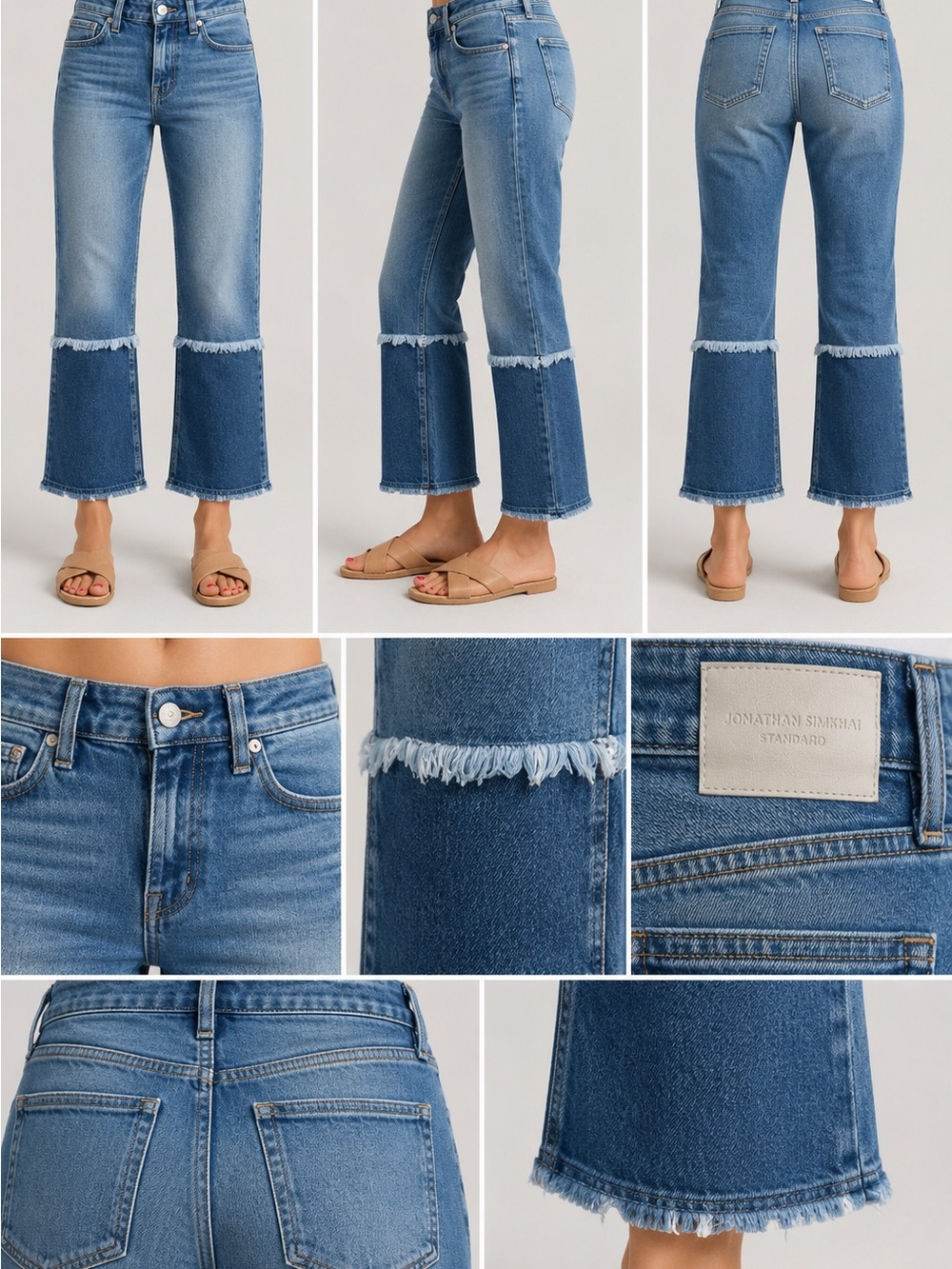 Jonathan Simkhai Women's Two-Tone Frayed Hem Jeans - Light Blue high rise jeans